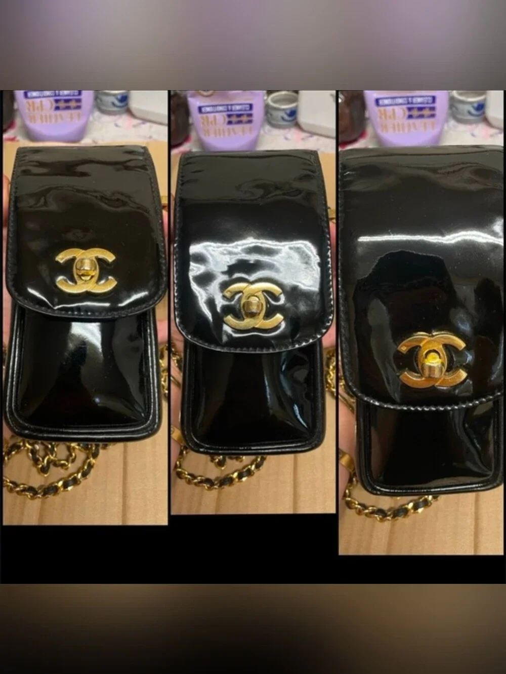 Chanel Vintage Patent Leather CC Phone Holder Crossbody